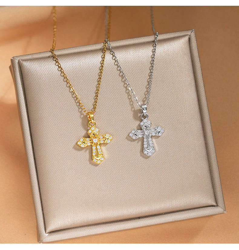Elegant Inlaid Zircon Exquisite Titanium Steel Necklace for Women Fashionable Versatile Internet Celebrity Collarbone Chain Niche Light Luxury Jewelry