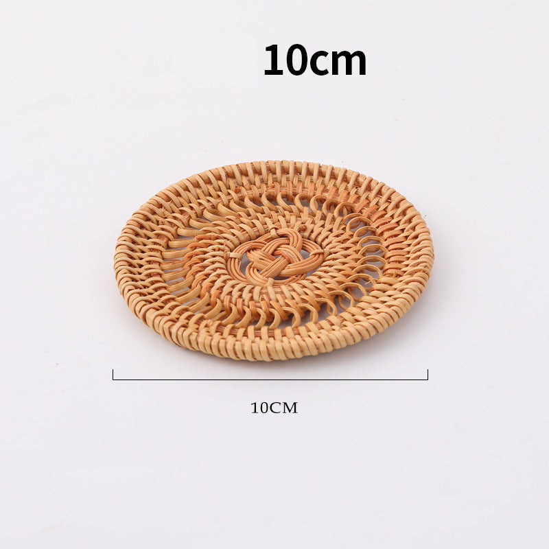 In Stock Vietnam Rattan Coaster Handmade Round Tabletop Tea Coaster Autumn Rattan Dining Table Western Food Mat Heat Insulation Tea Set Accessories