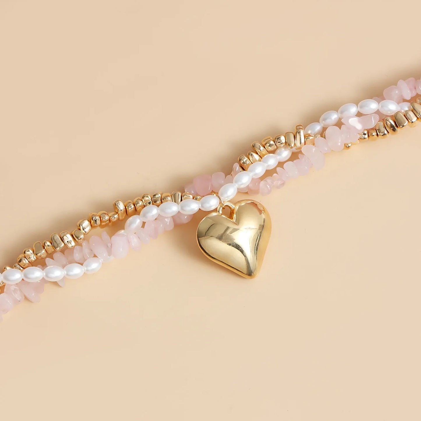 LATS Fashion Vintage Heart Pendant Necklace for Women Female Boho Irregular Beaded Cross Crystal Chain Jewelry