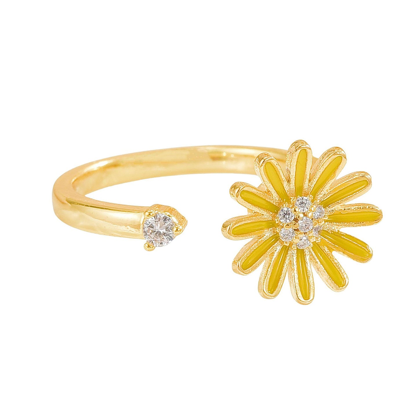 Rotating Ring for Women, Copper Gold Plated, Non-Fading, Elegant and Luxurious, Adjustable Daisy, Star, Moon, Zircon, European and American Cross-Border