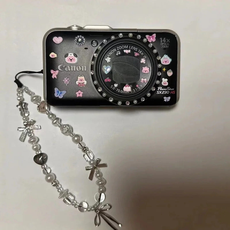 Korean Y2K Cute Flower Heart Bow Beaded Phone Chain Charm Lanyard For iPhone 16 15 Samsung Universal Accessories Jewelry Pendant