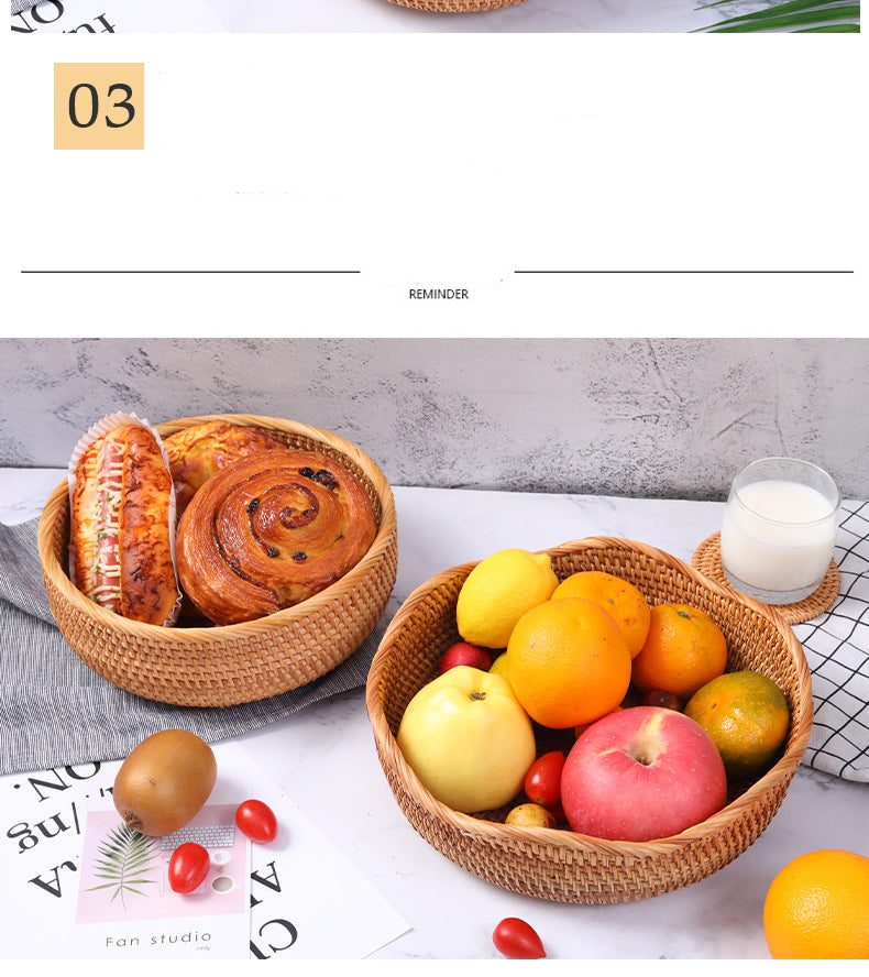 Rattan Handwoven Fruit and Vegetable Basket, Cookie Candy Bread Storage Basket, Living Room Desktop Organizer Storage Basket
