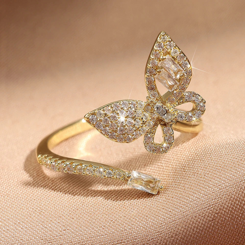 ZAKOL Exquisite Micro Inlay Zircon Butterfly Open Rings for Women Fashion Wedding Party Jewelry
