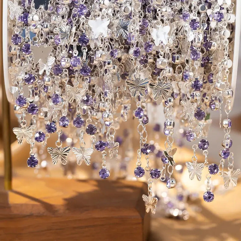 0.5/1M Purple Rhinestone Silver Color Butterfly Copper Chains Necklace Bracelets DIY Jewelry Making Clothing Tassels Accessories