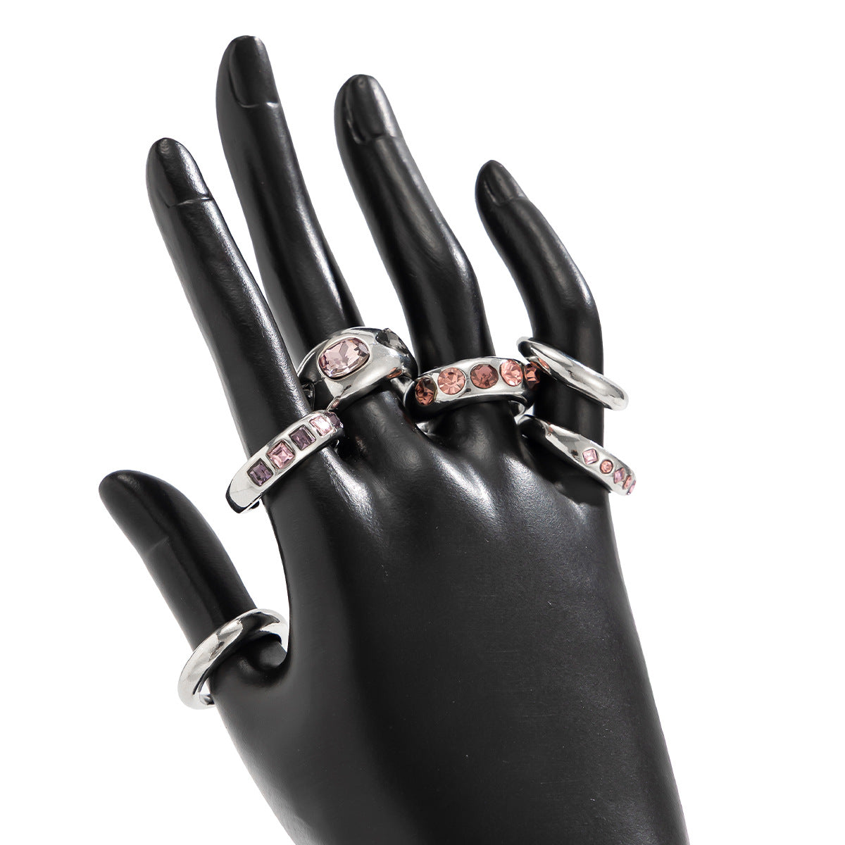 Fashionable Hollow Inlaid Irregular Ring Vintage Alloy Wrinkled Ring Set