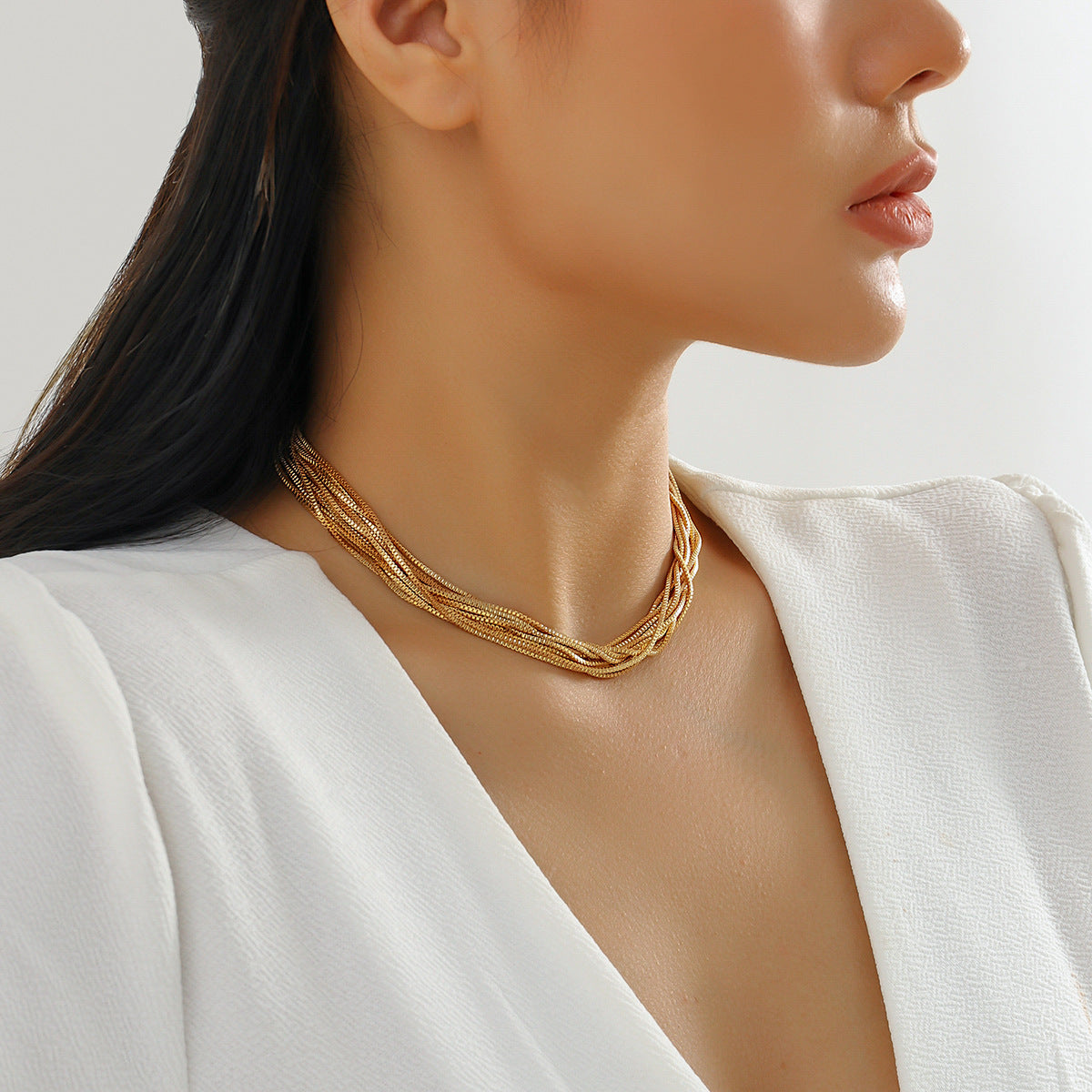 Cross-Border Exaggerated Punk Multi-Layer Chain Stacked Necklace Simple Niche Geometric Ball Personality Choker Necklace