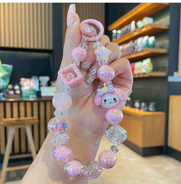 Sanrio Phone Chain Cinnamoroll Kuromi Hello Kitty Short Hanging Phone Chains Keychains Beaded Pendant Camera Chain Accessories