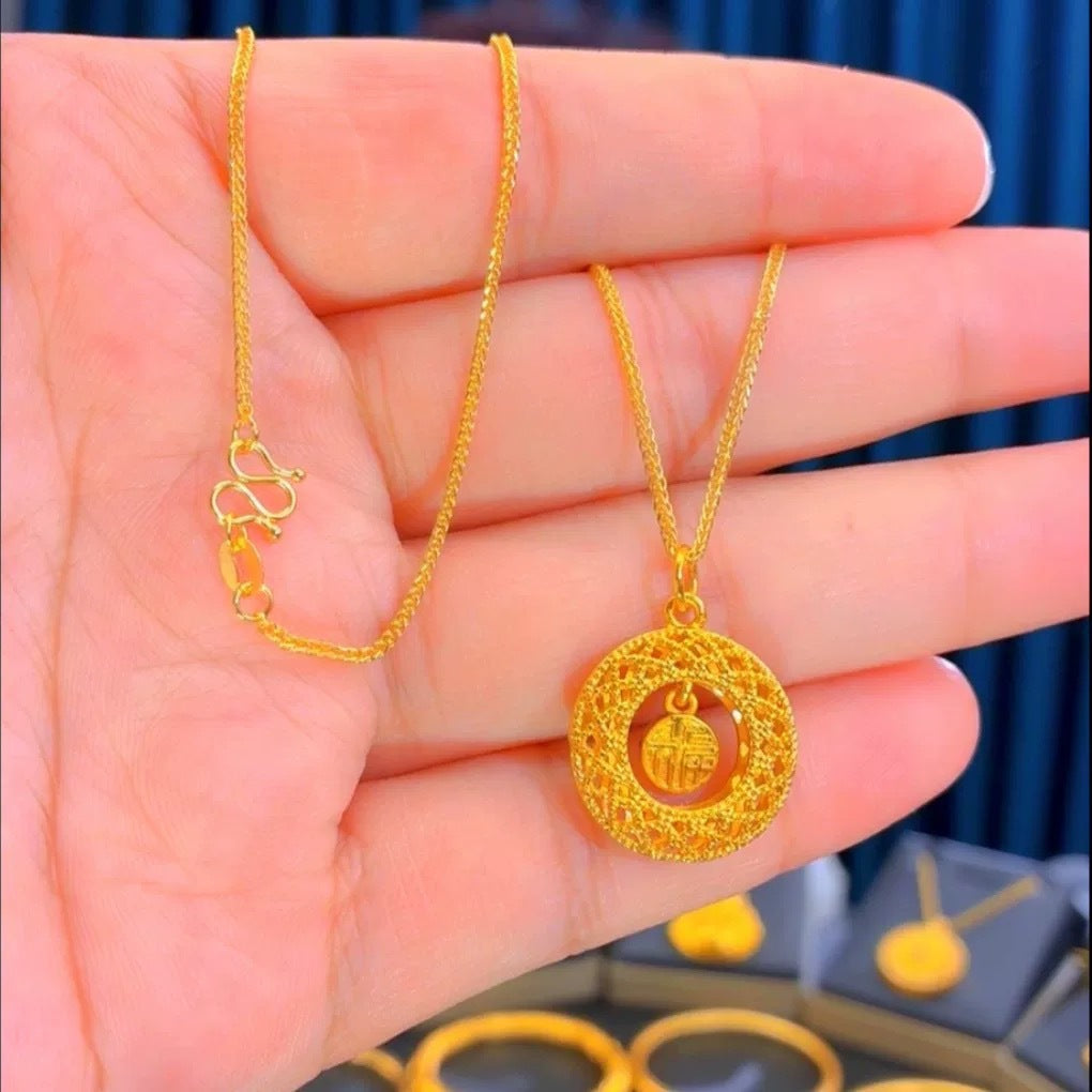 Vietnam Sand Gold Dream Catcher Filigree Peace Buckle Necklace Pendant Fortune Bead Necklace Light Luxury Niche Jewelry
