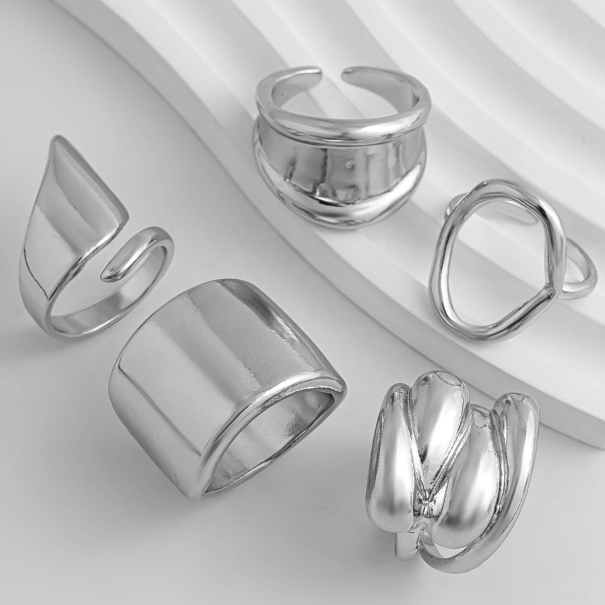 Hand Jewelry Personality Smooth Irregular Geometric Joint Ring Hip Hop Style Women's Ring Set