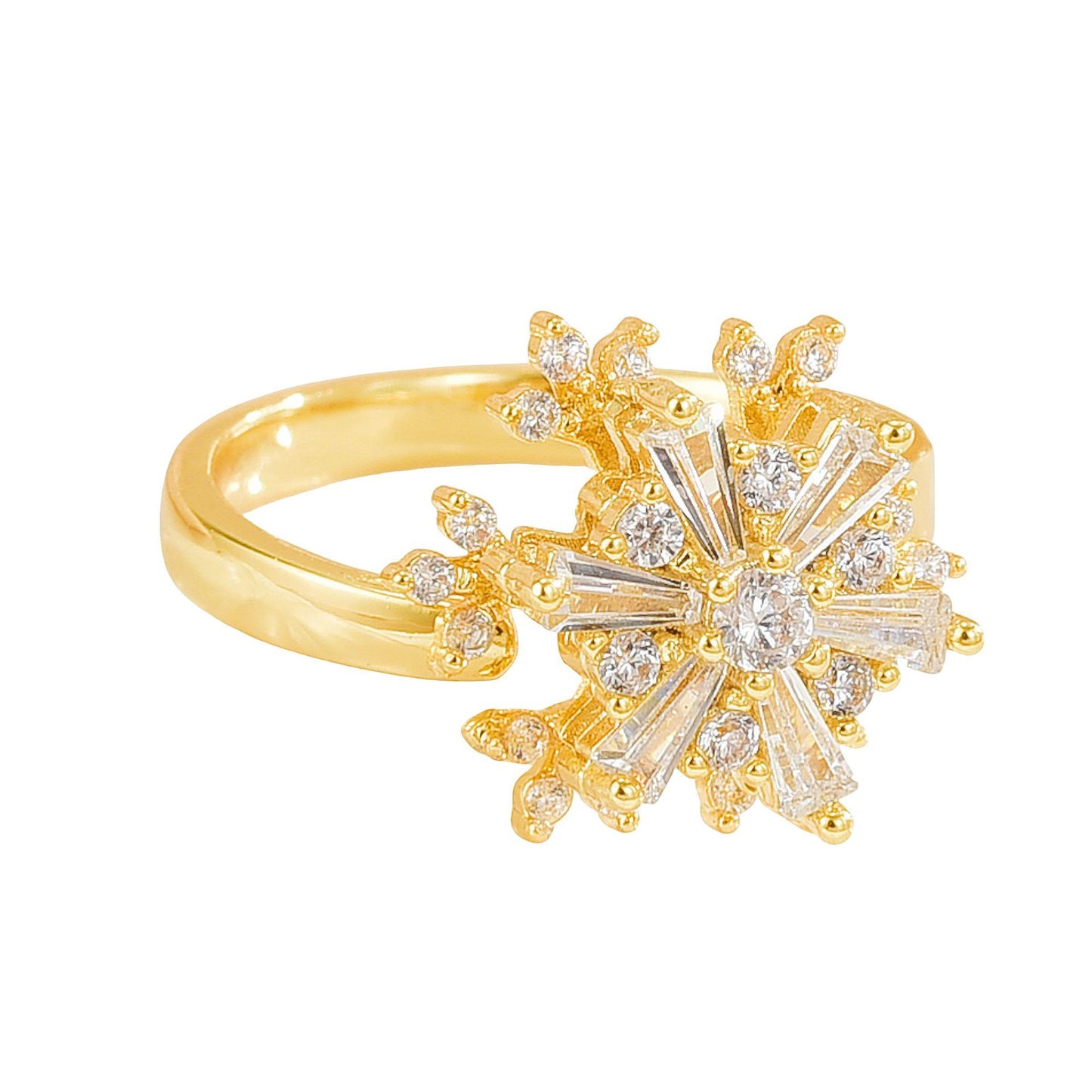 Rotating Ring for Women, Copper Gold Plated, Non-Fading, Elegant and Luxurious, Adjustable Daisy, Star, Moon, Zircon, European and American Cross-Border
