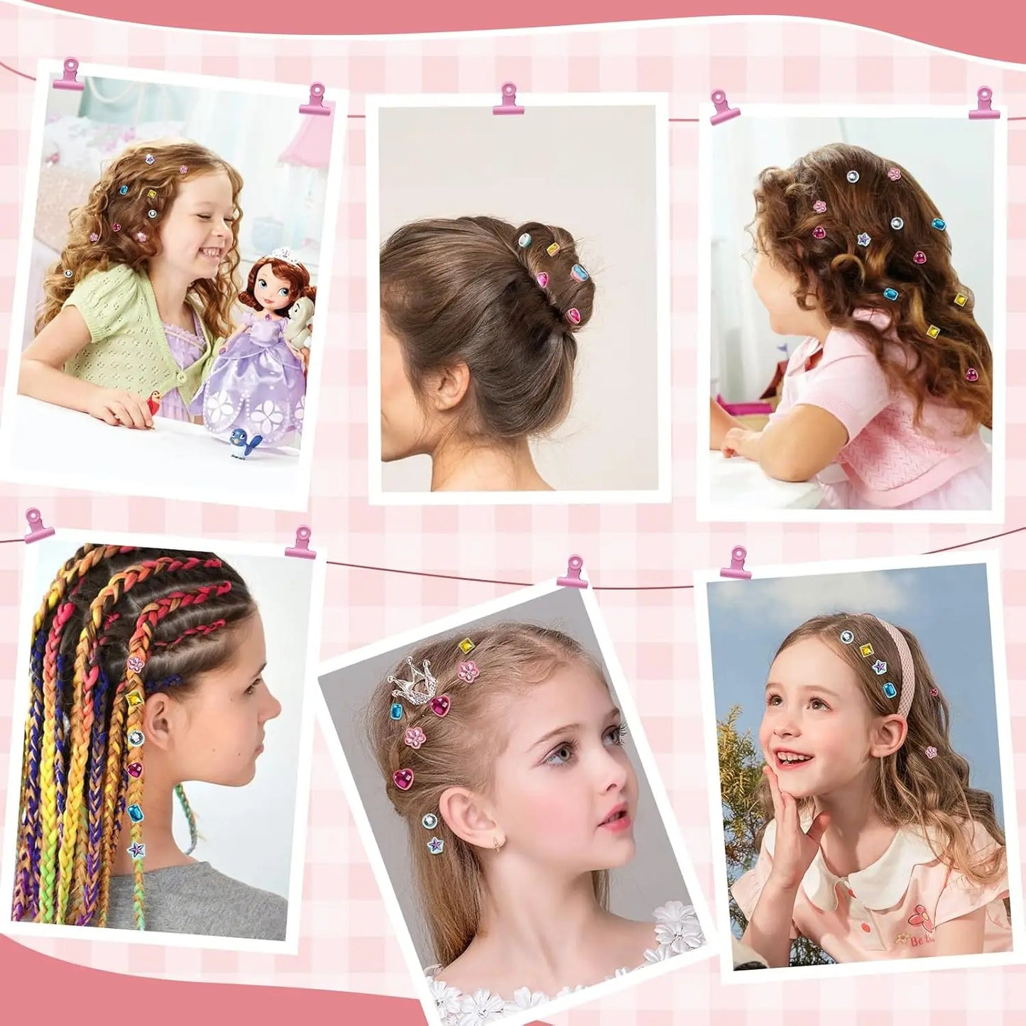 Hair Gem Stamper Kit Blingling Hair Jewels for Girls Toys Hair Styling Tool with Reusable Shining Diamonds Pretend Play Toy Gift