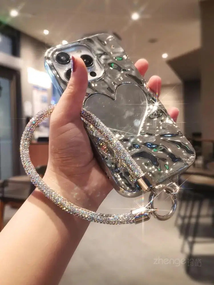 1pc Short Full Diamond Mobile Phone Lanyard Women's Small Fragrant Wind Short Wrist Case Universal Anyard Metal Clip Lanyard