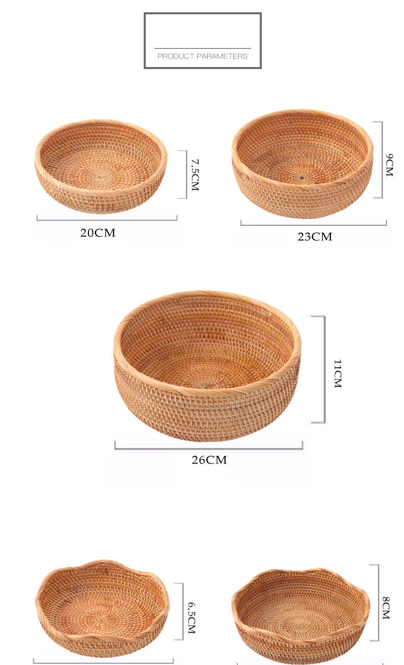 Rattan Handwoven Fruit and Vegetable Basket, Cookie Candy Bread Storage Basket, Living Room Desktop Organizer Storage Basket