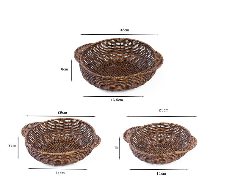 Fruit Plate Hand-Woven Japanese Bread Basket Steamed Bun Basket Living Room Household Storage Basket Rattan Double Ear Tray