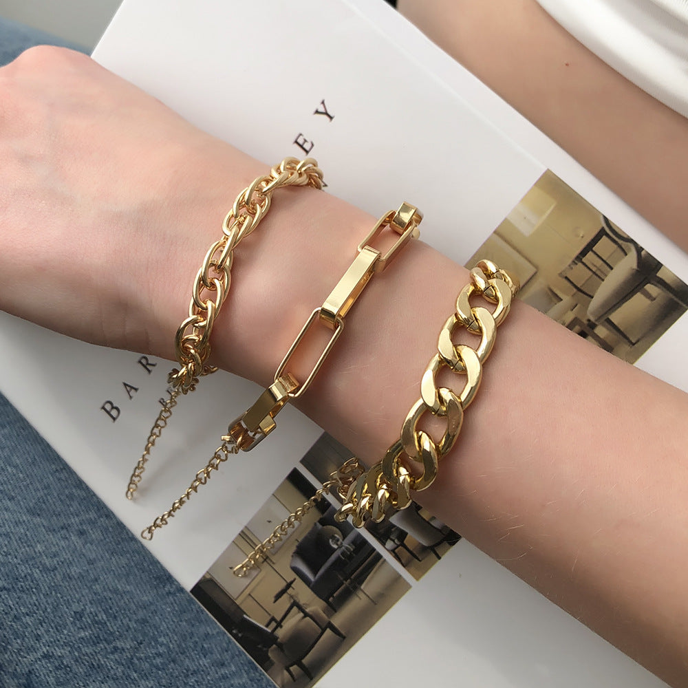 New Exaggerated Alloy Thick Chain Multi-layer Bracelet for Women European and American Fashion Gold Bangle