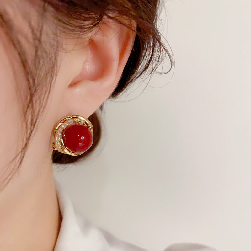 S925 Silver Needle Korean Fashion Simple Diamond-Studded Wrapped Pearl Earrings Exquisite Petite Versatile Socialite Earrings