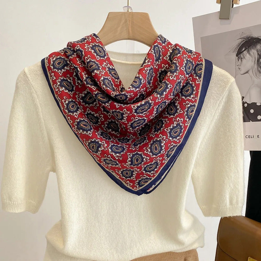 Spring/Summer 70cm Cashew Print Square Scarf Women’s Breathable Imitation Silk Bandanna Luxury Female Neckerchief Fashion Hijab