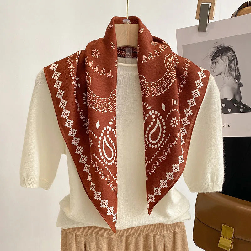 Spring/Summer 70cm Cashew Print Square Scarf Women’s Breathable Imitation Silk Bandanna Luxury Female Neckerchief Fashion Hijab