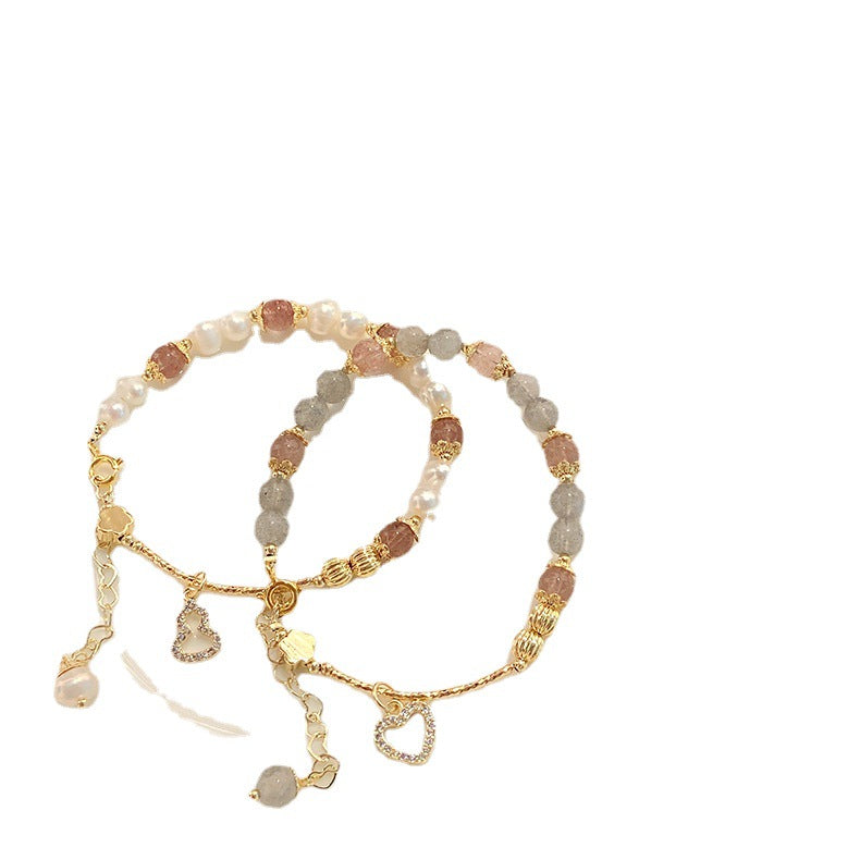 New Style Super Fairy Sweet Strawberry Crystal Bracelet Fresh Ins Gourd Pendant Bracelet String Grey Moonlight Bracelet