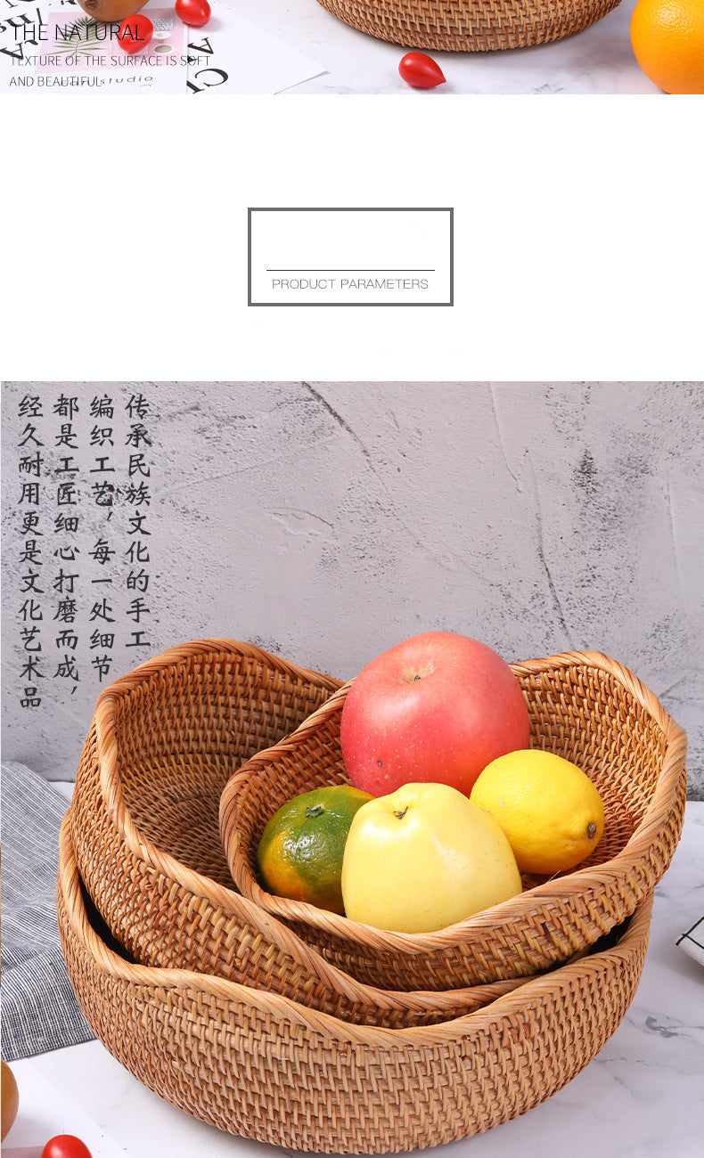 Rattan Handwoven Fruit and Vegetable Basket, Cookie Candy Bread Storage Basket, Living Room Desktop Organizer Storage Basket