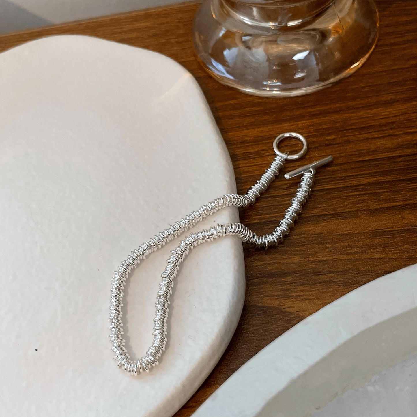 S925 Sterling Silver Heavy Craft Plain Silver Large Circle Bracelet Fashionable Elegant Personality OT Buckle Thick Chain Bracelet