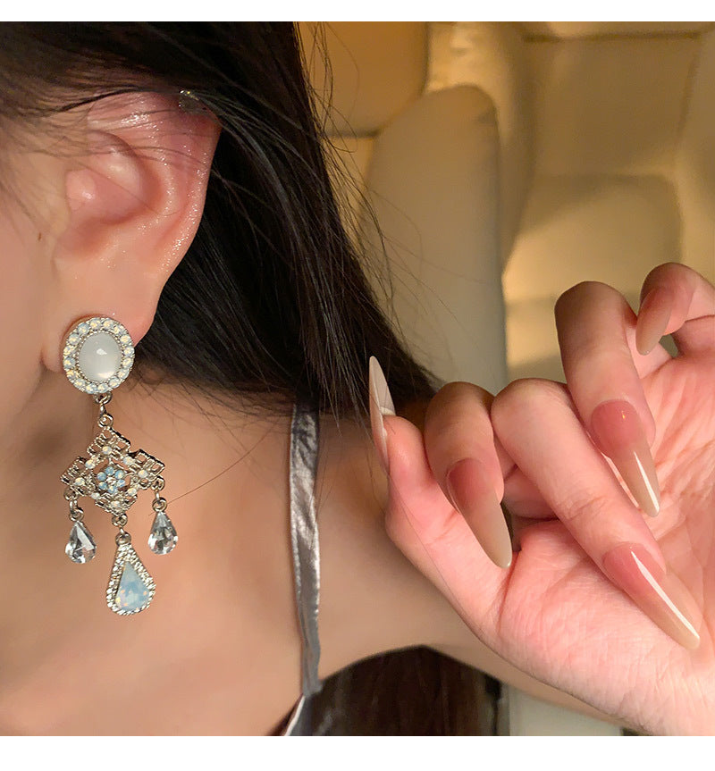 Ancient Style Color-Retaining Gold-Plated Imitation Jade Niche Design Retro Earrings Birthday Gift