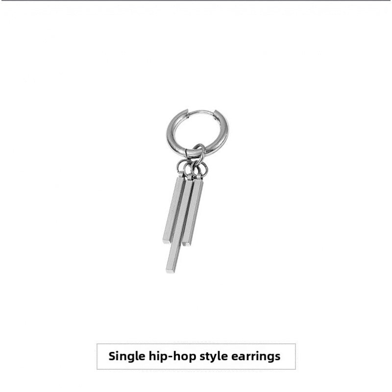 Rectangular Stick Double Stick Earrings Men's Titanium Steel Long Bar Ear Clips Women's Niche Simple High-end Accessories Jewelry