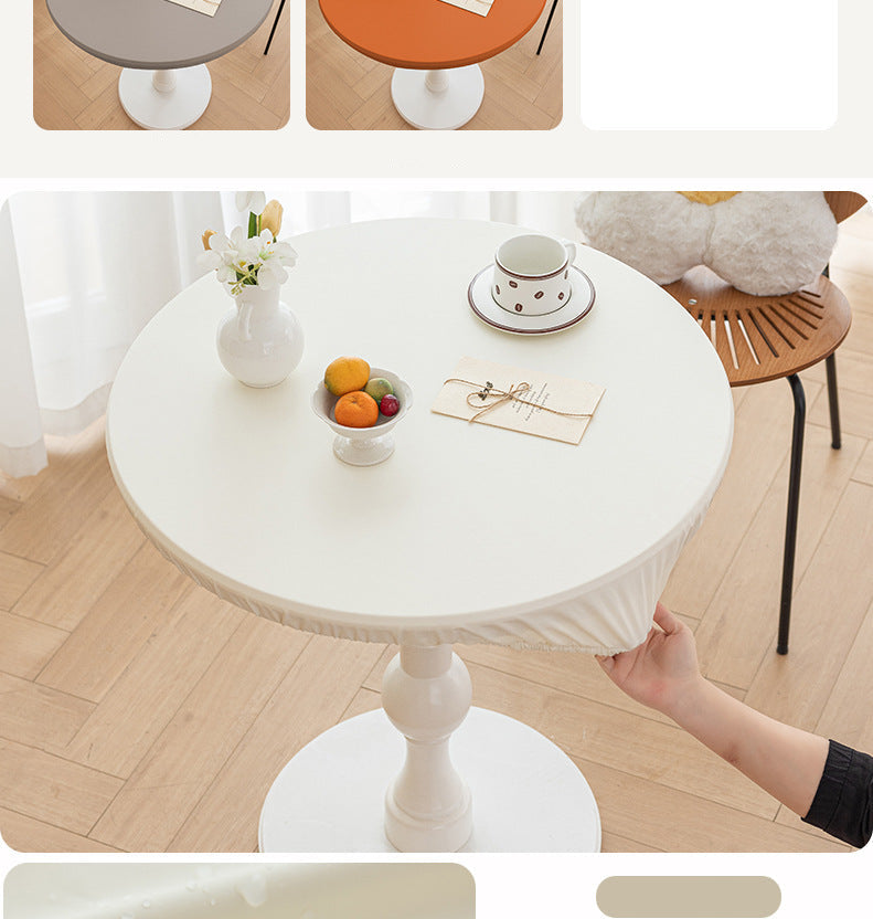 All-inclusive Stretch Household Dining Table Set Leather Non-washable Round Table Set Simple Solid Color Round Leather Cover Dustproof Non-slip