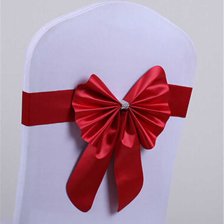 Wedding Chair Back Flower Decoration No-Tie Elastic Bow Chair Sash Chair Cover Chair Back Hotel Banquet Special