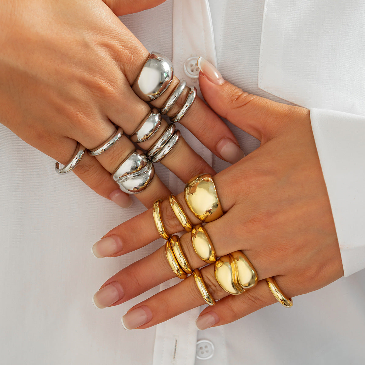 Ins Minimalist Style Trendy Exaggerated Mirror Versatile Ring Personality Alloy Hugging Ring