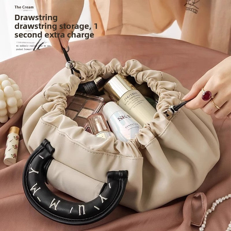 Lazy Makeup Bag for Women, Large Capacity Travel Storage Bag, Flat Drawstring Cosmetic Toiletry Bag for Men