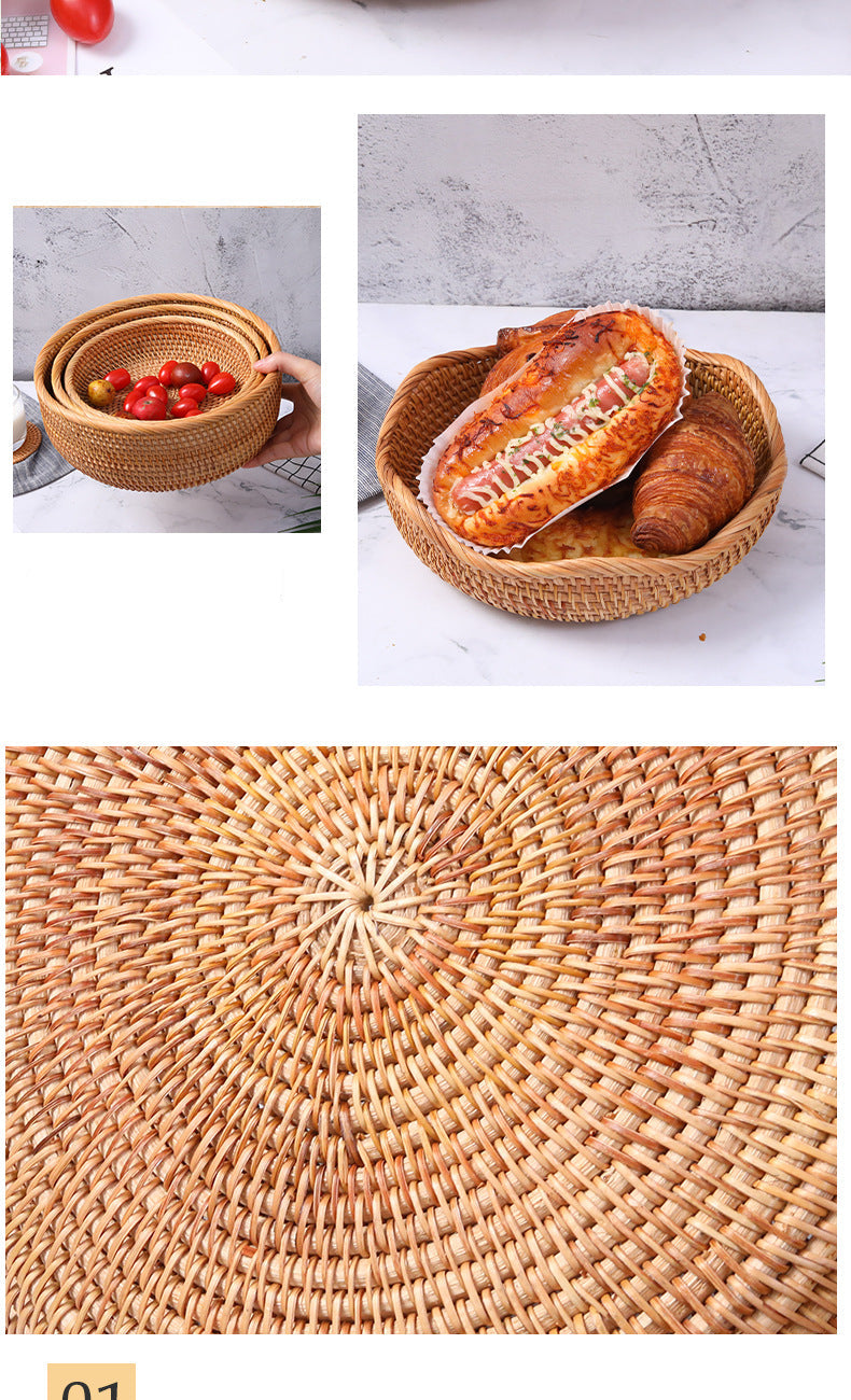 Rattan Handwoven Fruit and Vegetable Basket, Cookie Candy Bread Storage Basket, Living Room Desktop Organizer Storage Basket