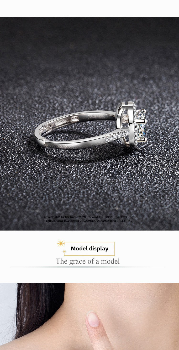 Zircon Ring Sweet Beauty Heart-shaped Hollow Ring 1 karat Moissanite Love Ring