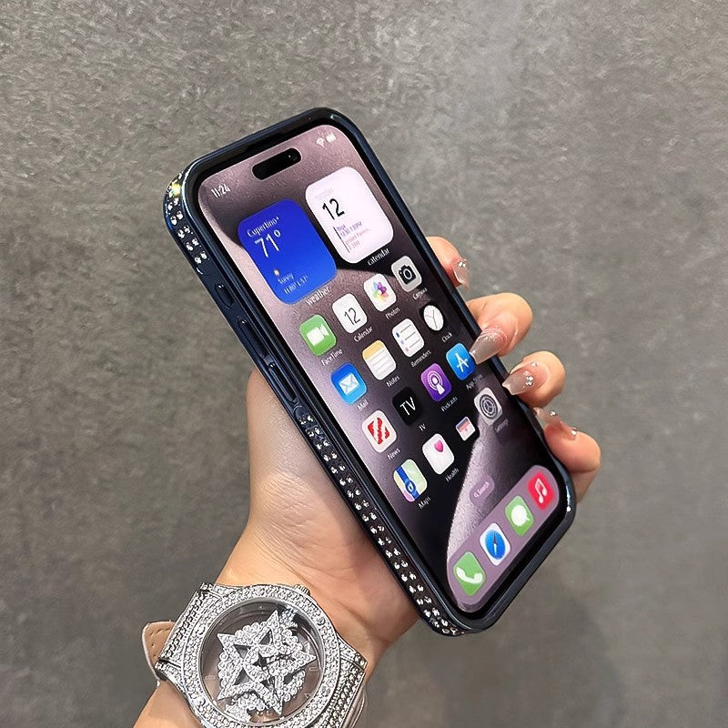Double Row Diamond Compatible with iPhone 15 Pro Max Phone Case Electroplated Diamond Inlaid Transparent Soft Case Apple 16 Full Coverage Anti-drop