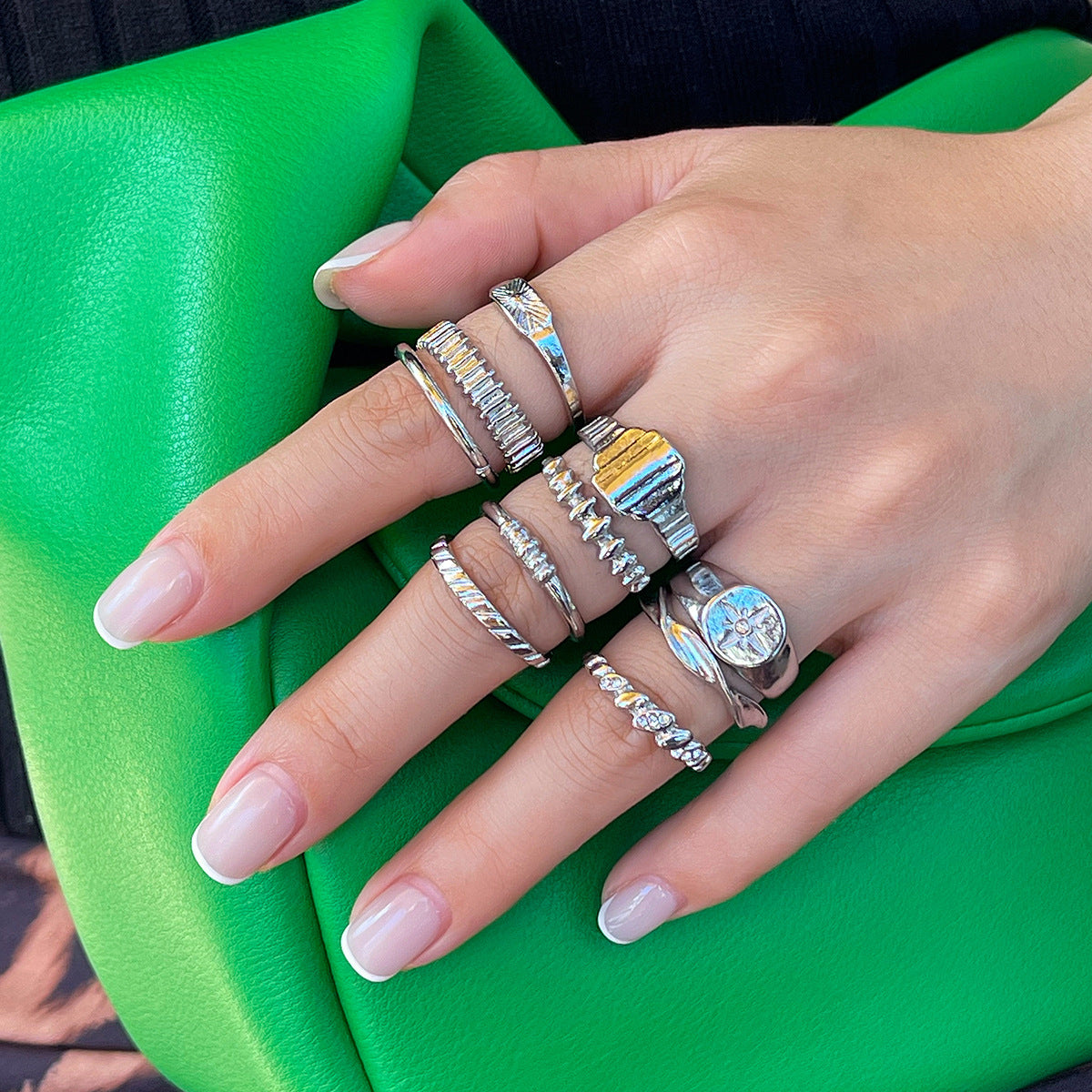 Ins Minimalist Style Trendy Exaggerated Mirror Versatile Ring Personality Alloy Hugging Ring