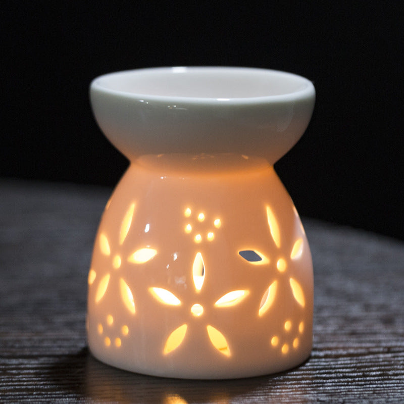 Multi-Flower Hollow Cute Version Small Porcelain Candle Essential Oil Aromatherapy Burner Ceramic Aromatherapy Lamp