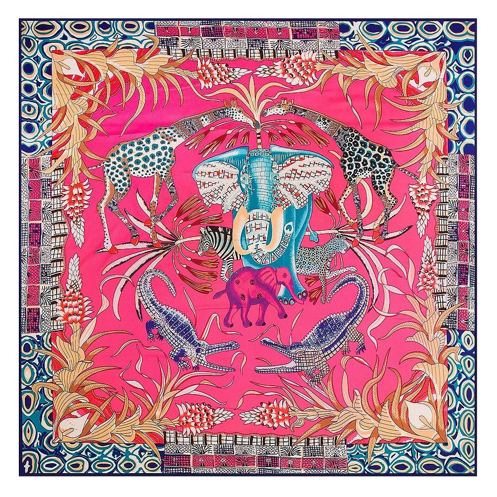 130x130CM Twill Silk Square Scarf Animals Print Women Scarves&Wrap Giraffe Neckerchief Spanish Large Bandana Neck Shawl Wraps