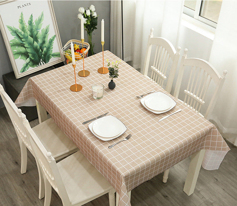 Nordic Style Warm High Temperature Resistant Tablecloth Ins Tablecloth Waterproof Oil-Proof Disposable High-Grade PVC Plaid Dining Table Cloth Liner