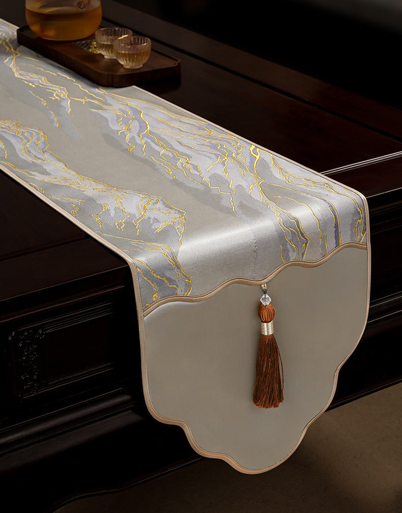 Luo Yi Jia New Chinese Zen Style Table Runner Tea Tablecloth Long Strip Light Luxury High-end Tea Mat Tea Table Mat Dining Table Runner