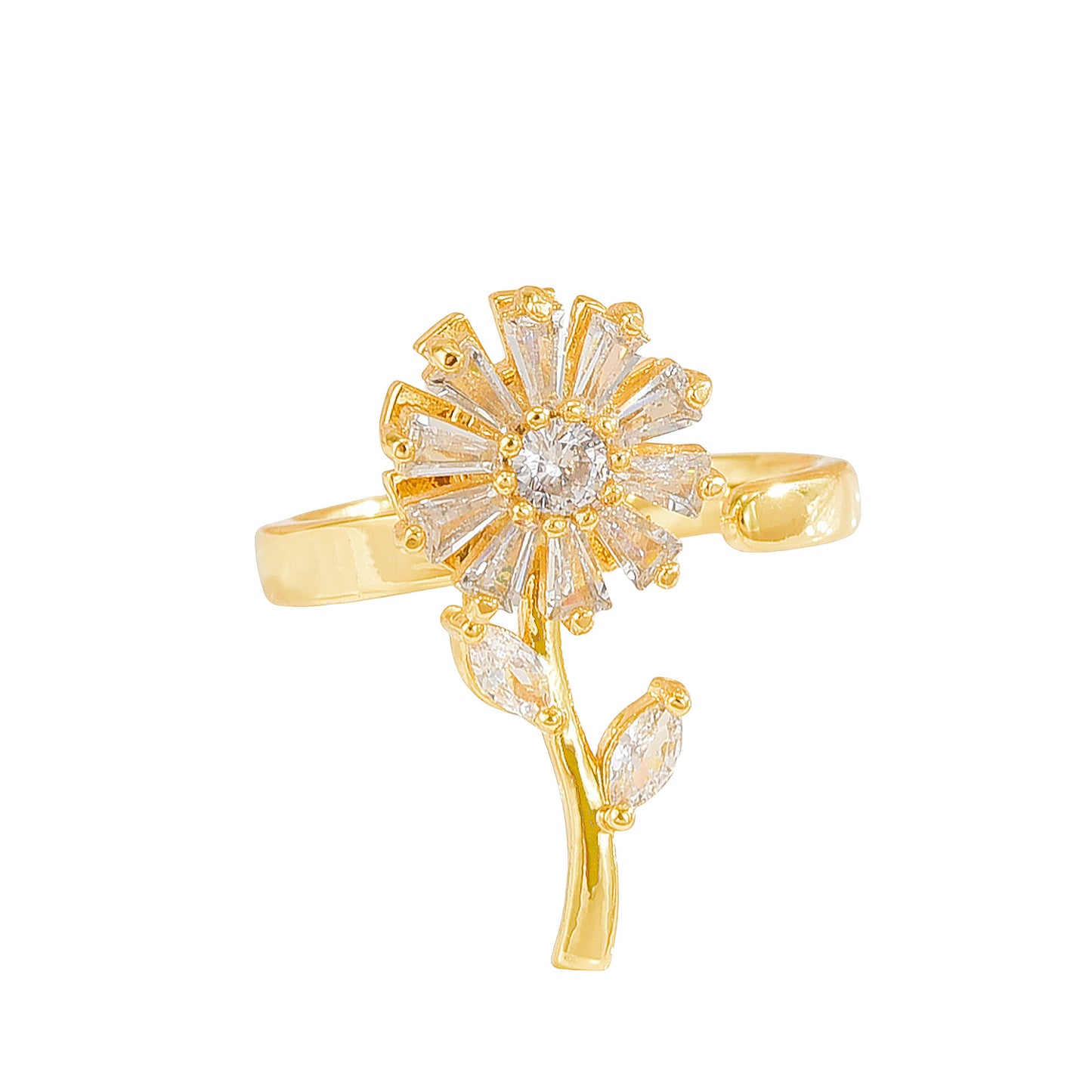 Rotating Ring for Women, Copper Gold Plated, Non-Fading, Elegant and Luxurious, Adjustable Daisy, Star, Moon, Zircon, European and American Cross-Border