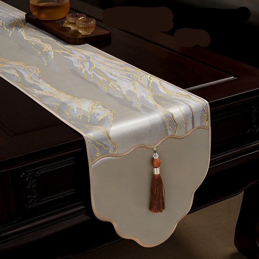 Luo Yi Jia New Chinese Zen Style Table Runner Tea Tablecloth Long Strip Light Luxury High-end Tea Mat Tea Table Mat Dining Table Runner