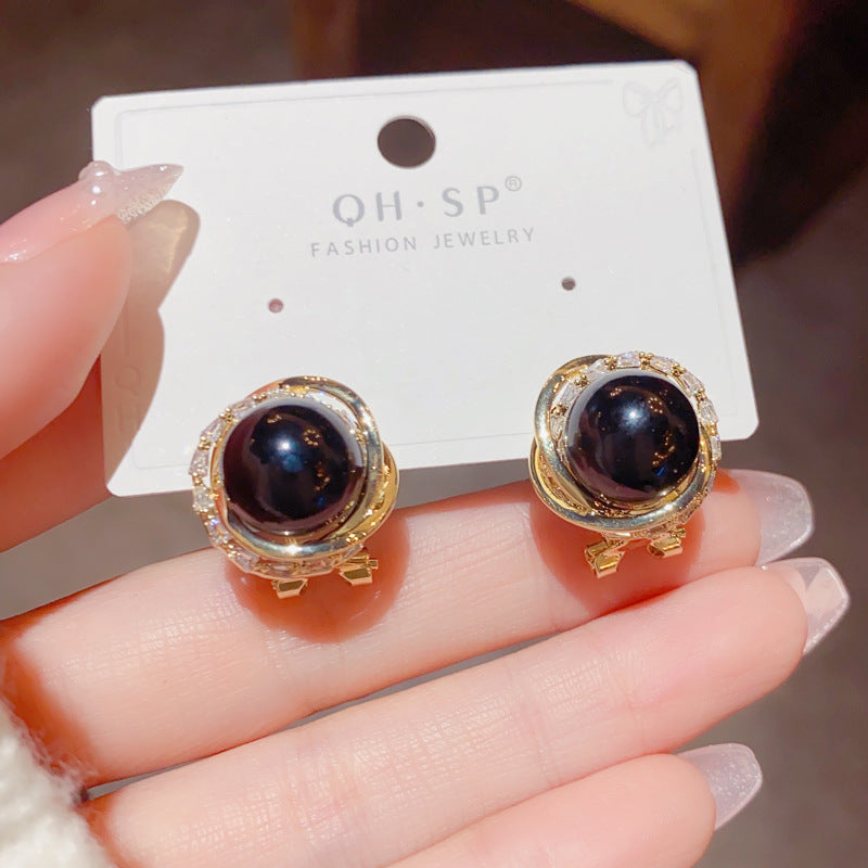 S925 Silver Needle Korean Fashion Simple Diamond-Studded Wrapped Pearl Earrings Exquisite Petite Versatile Socialite Earrings