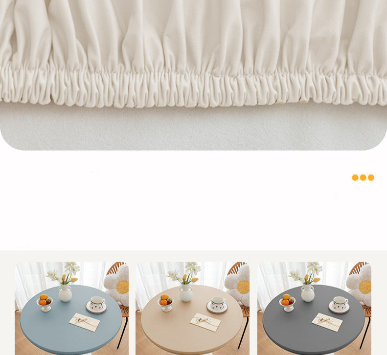 All-inclusive Stretch Household Dining Table Set Leather Non-washable Round Table Set Simple Solid Color Round Leather Cover Dustproof Non-slip
