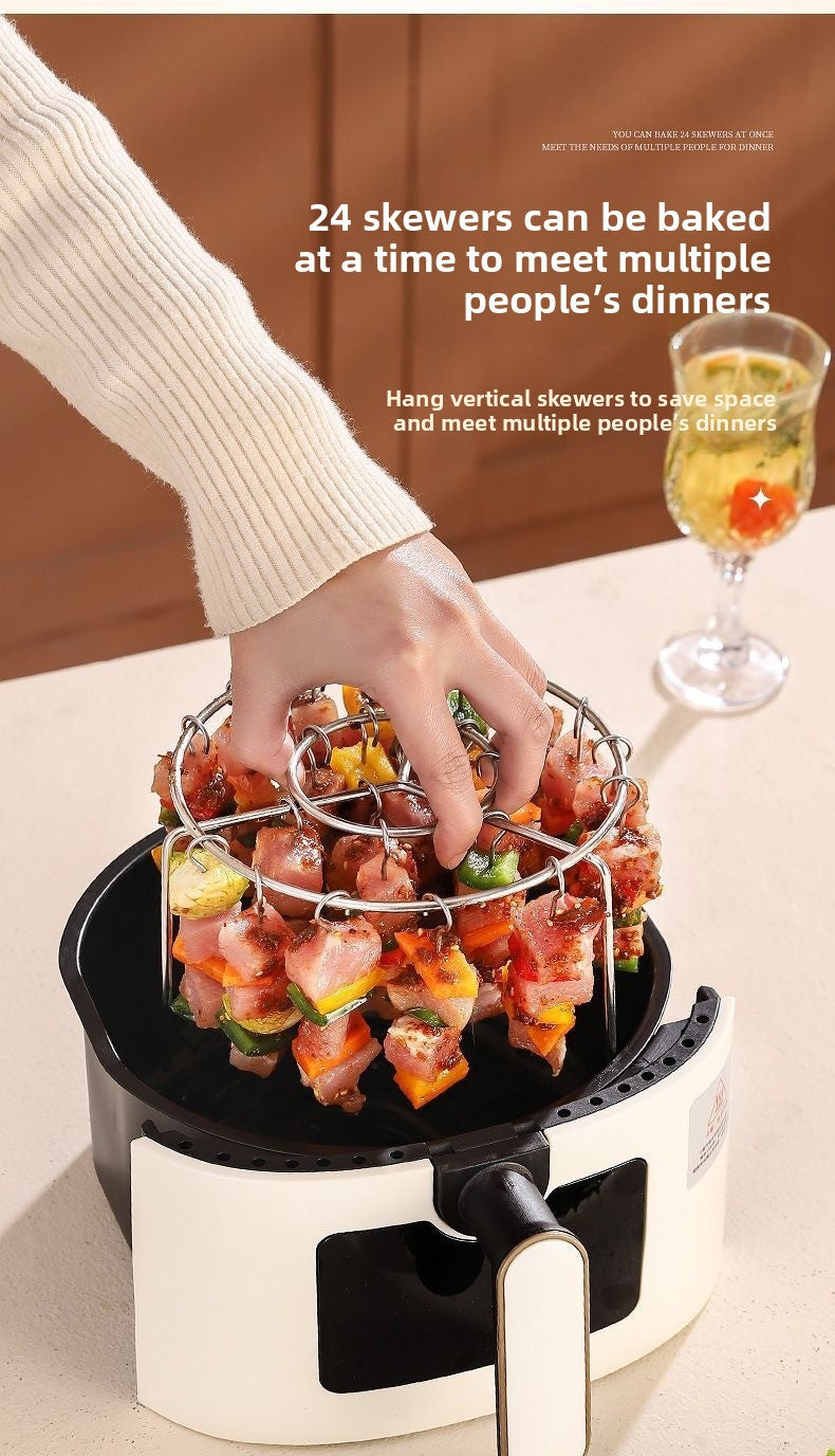Stainless Steel Skewer Rack Grill Air Fryer Oven New Model Round Vertical 24-Skewer Hanging Grill Oven