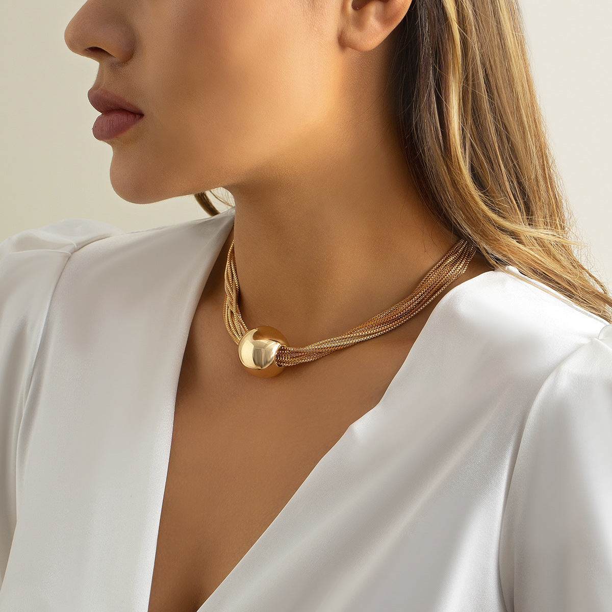 Cross-Border Exaggerated Punk Multi-Layer Chain Stacked Necklace Simple Niche Geometric Ball Personality Choker Necklace