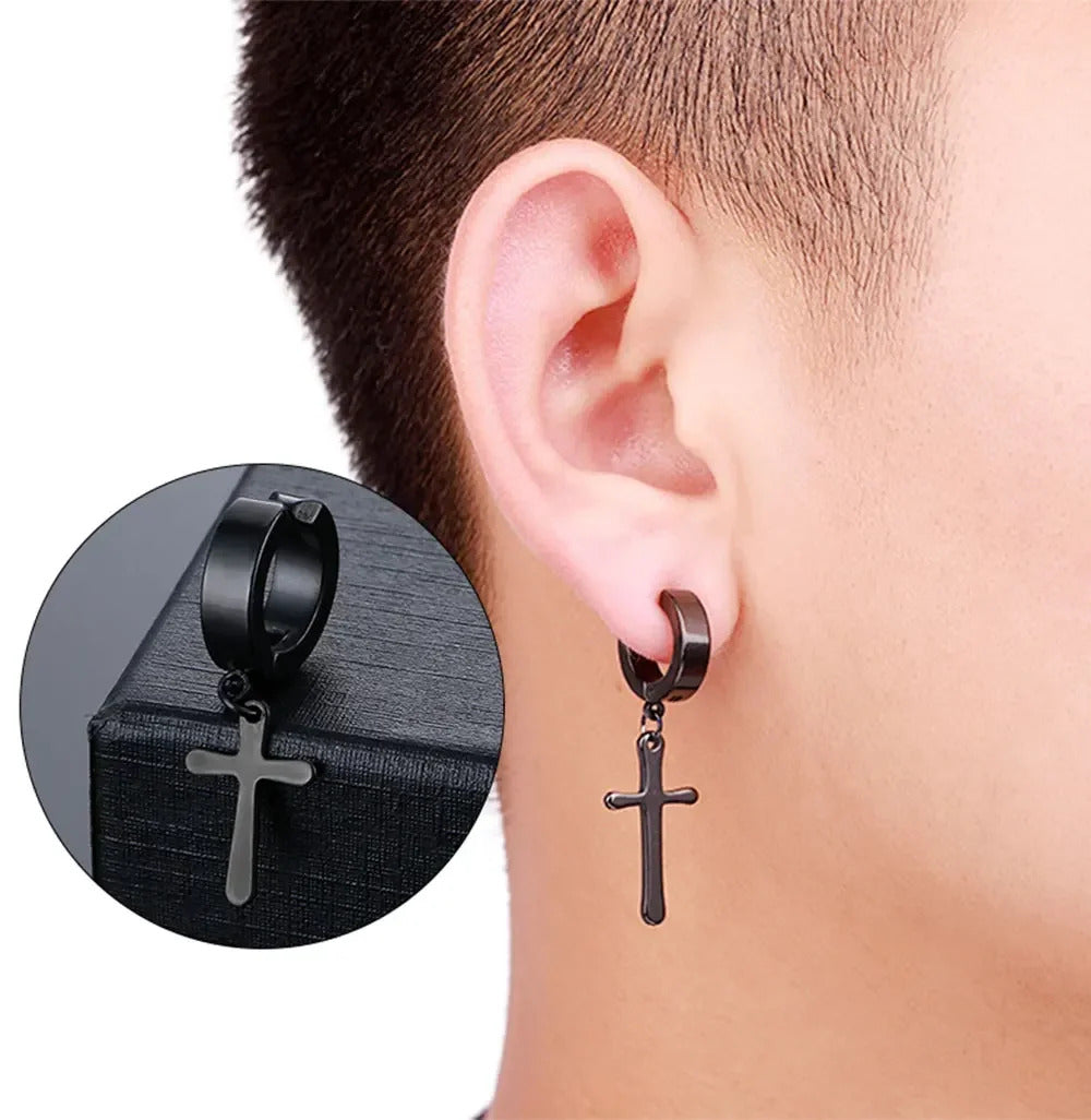 1 Pair Punk Stainless Steel Cross Stars Pendant Ear Clip No Piercing Earrings For Women Hiphop Fashion No ear hole Men Jewelry
