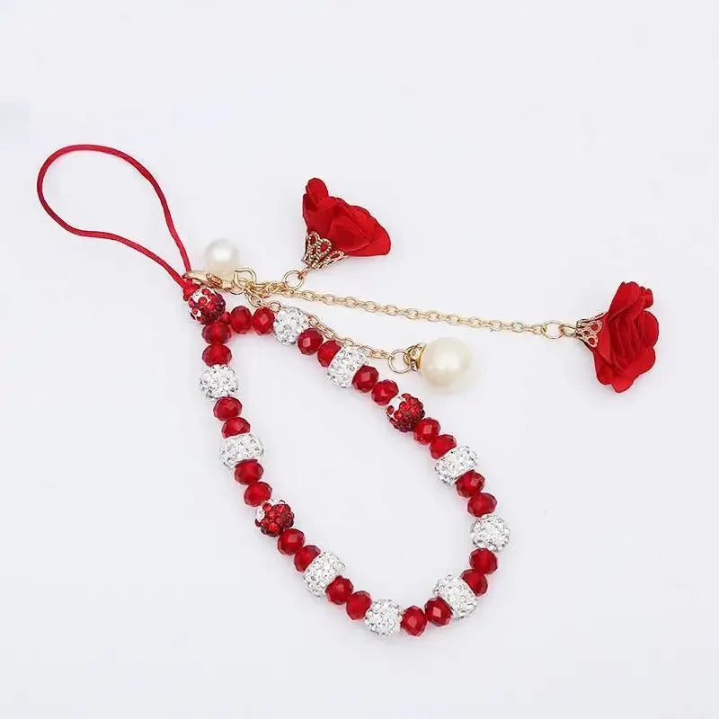 Fashion Pendant Flower Bracelet Mobile Phone Lanyard Crystal Phone Straps Hanging Rope Strap Wrist Rope Anti-lost Lanyard