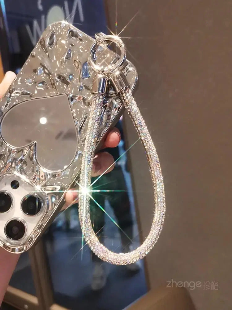 1pc Short Full Diamond Mobile Phone Lanyard Women's Small Fragrant Wind Short Wrist Case Universal Anyard Metal Clip Lanyard