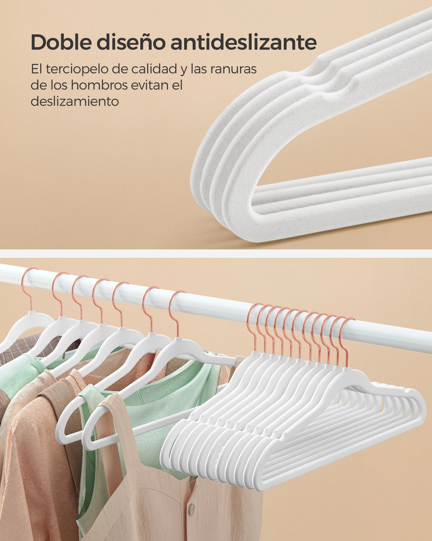 SONGMICSHOME Velvet Hangers 50 Pack, Non-Slip Hangers with Rose Gold-Colored Swivel Hooks, Slim Space-Saving Hangers