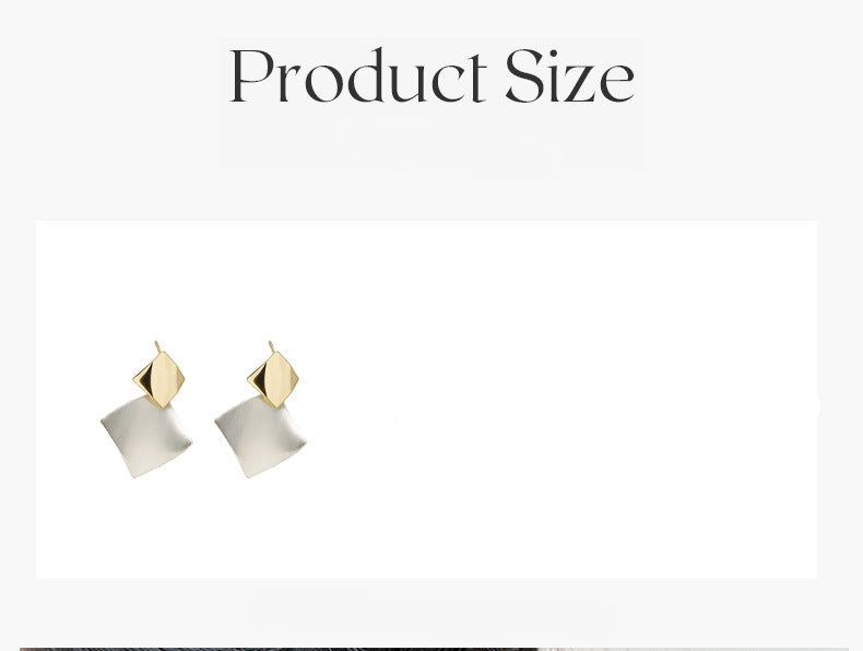Trendy Color-Block Brushed Silver Rhombus Earrings Personality 925 Silver Needle Women's Stud Earrings 2025 New High-End Fashion